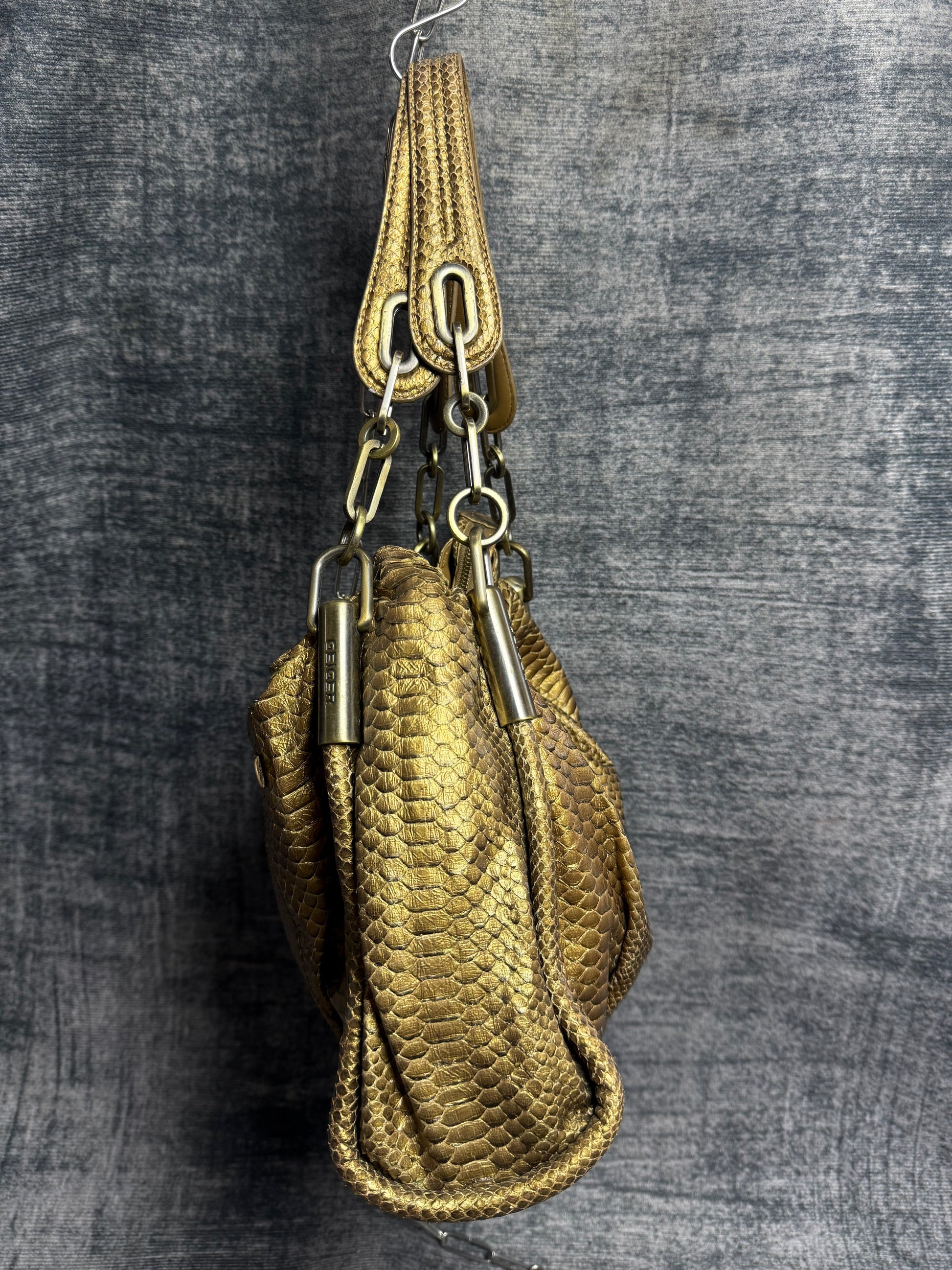 Y2K Gold Python Bowler Bag