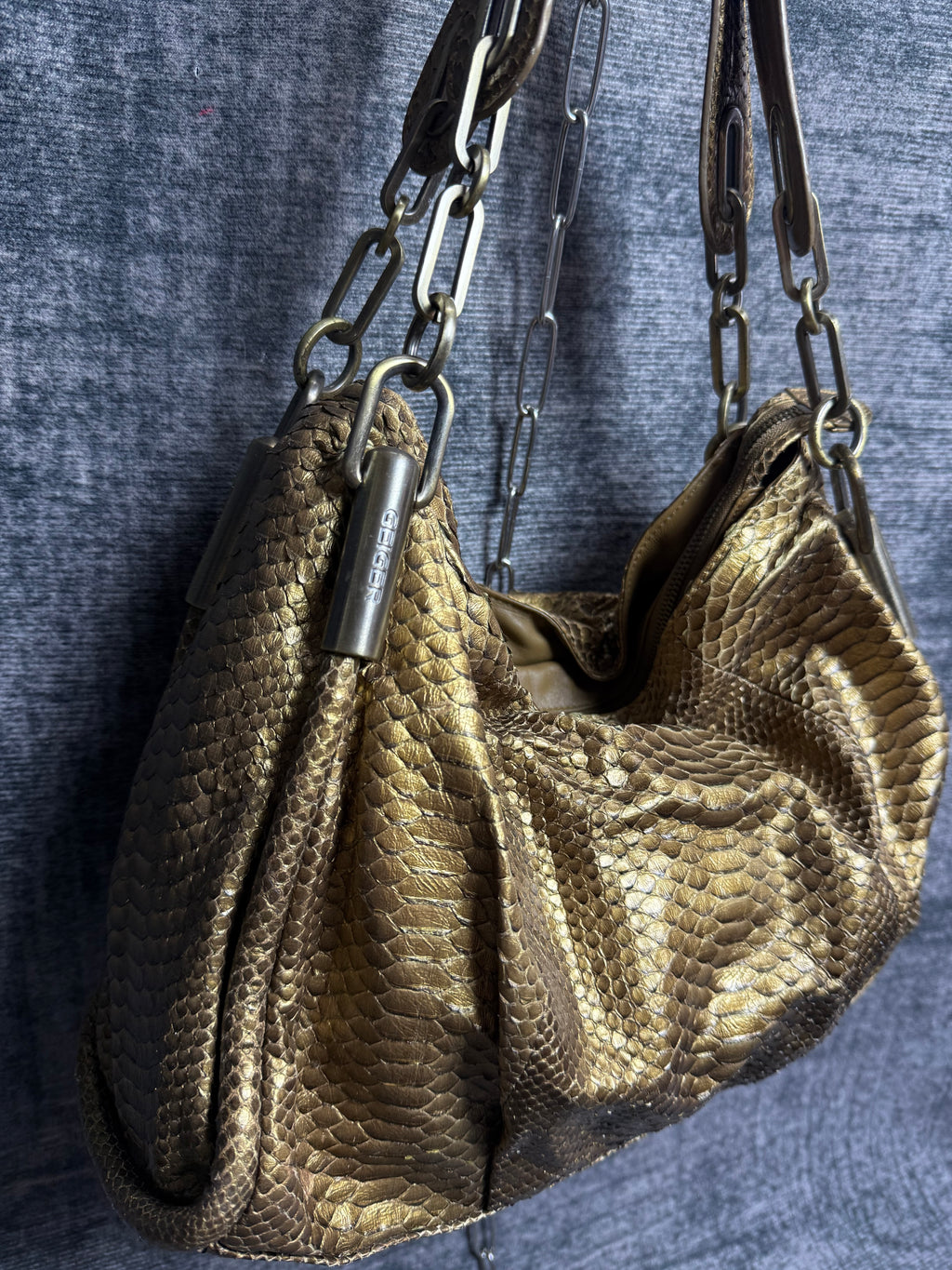 Y2K Gold Python Bowler Bag
