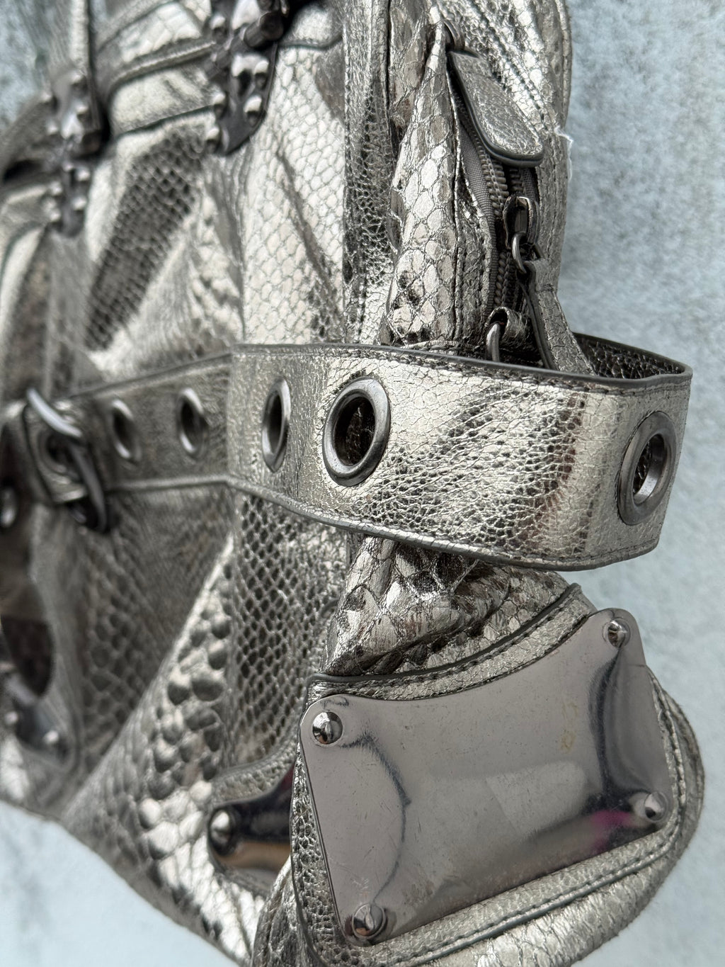 Y2K Metallic Python Bowler Bag