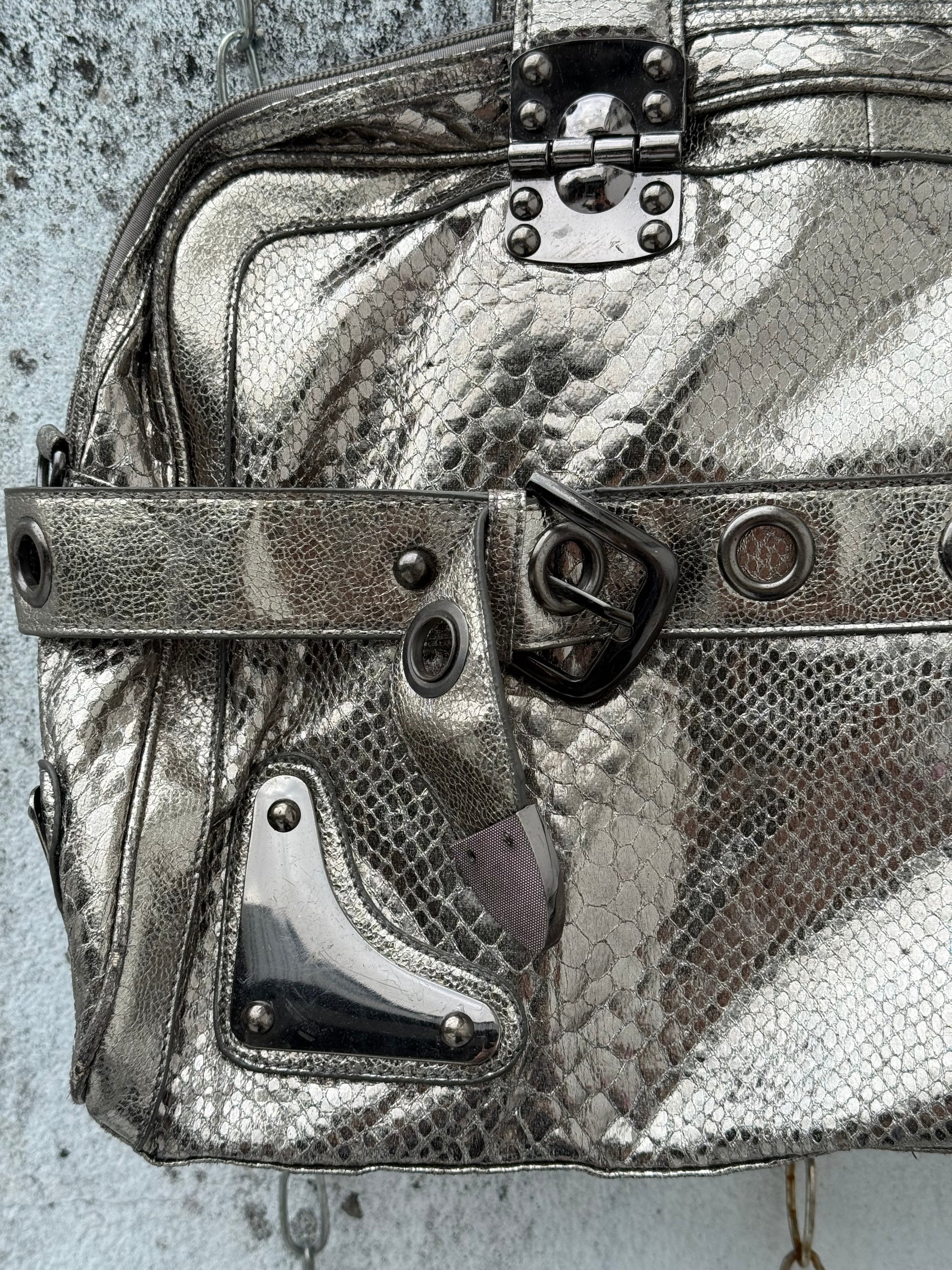 Y2K Metallic Python Bowler Bag