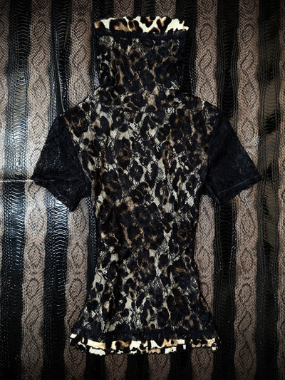 B2V BLACK LACE LEOPARD TOP ༒