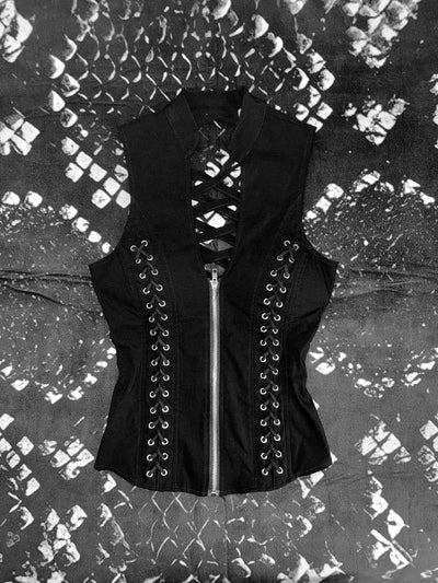 ༒ Black lace-up corset vest ༒