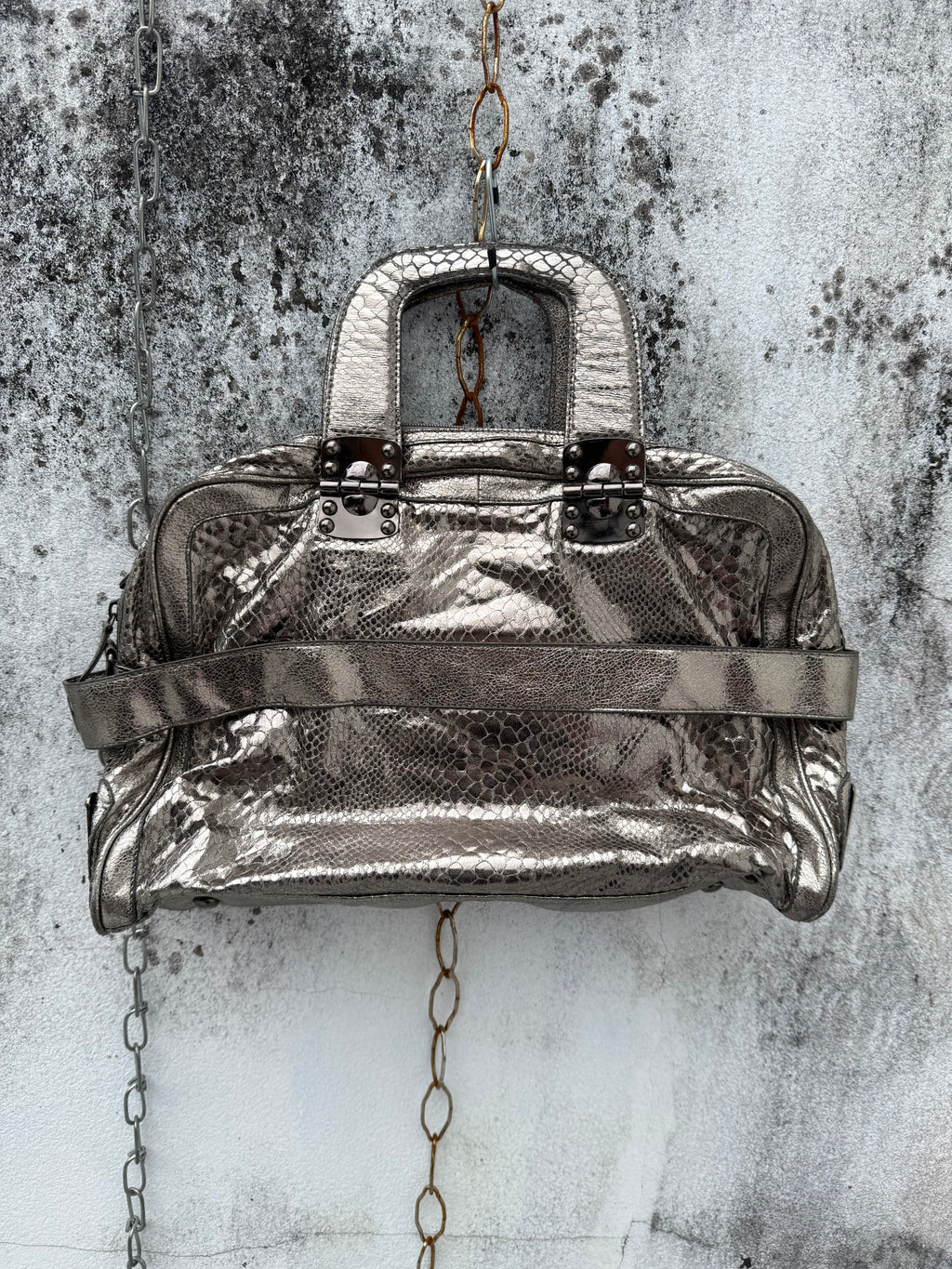 Y2K Metallic Python Bowler Bag