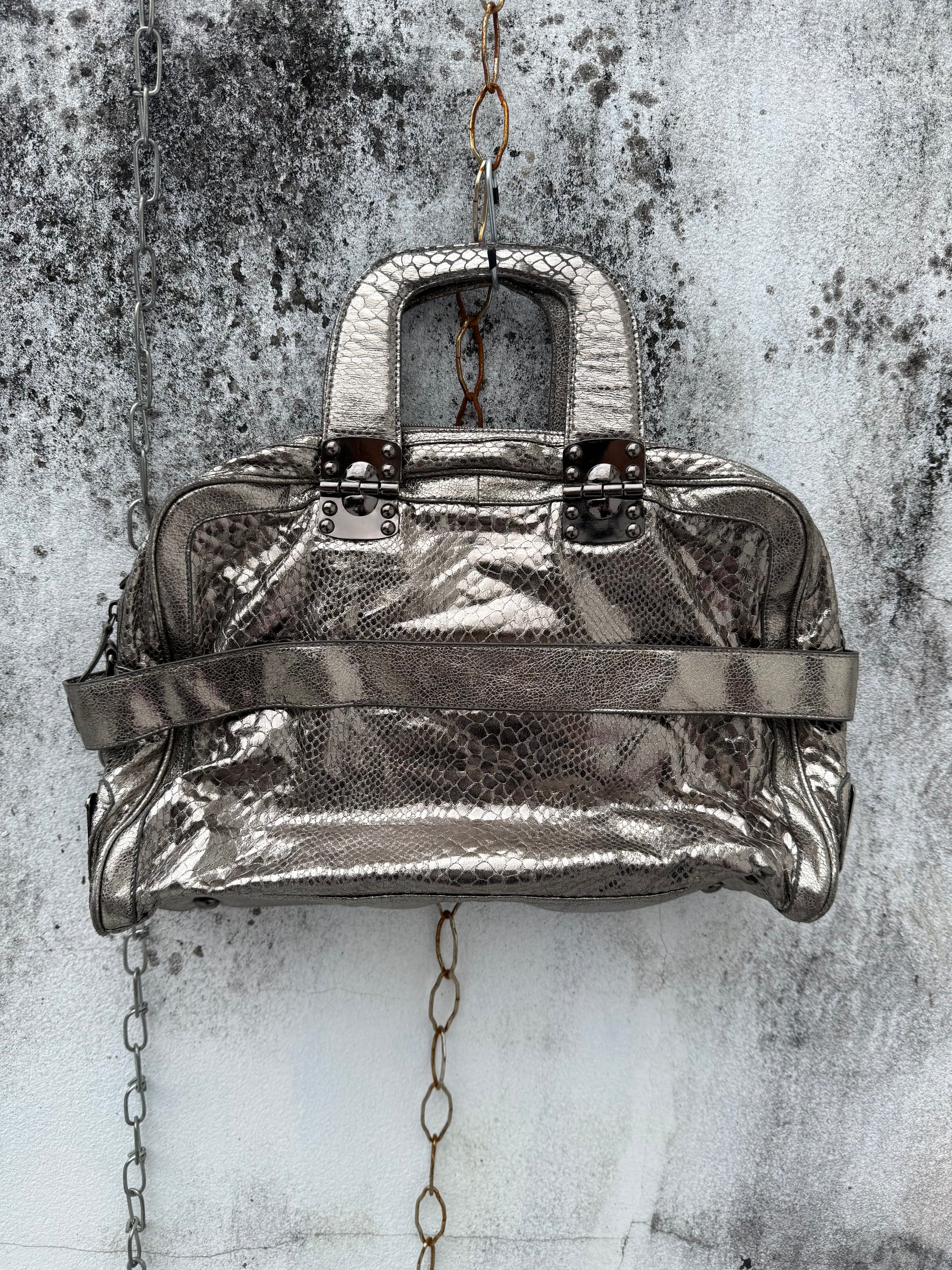 Y2K Metallic Python Bowler Bag