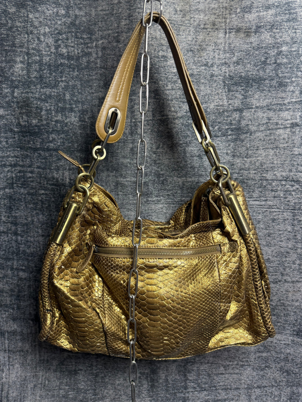 Y2K Gold Python Bowler Bag