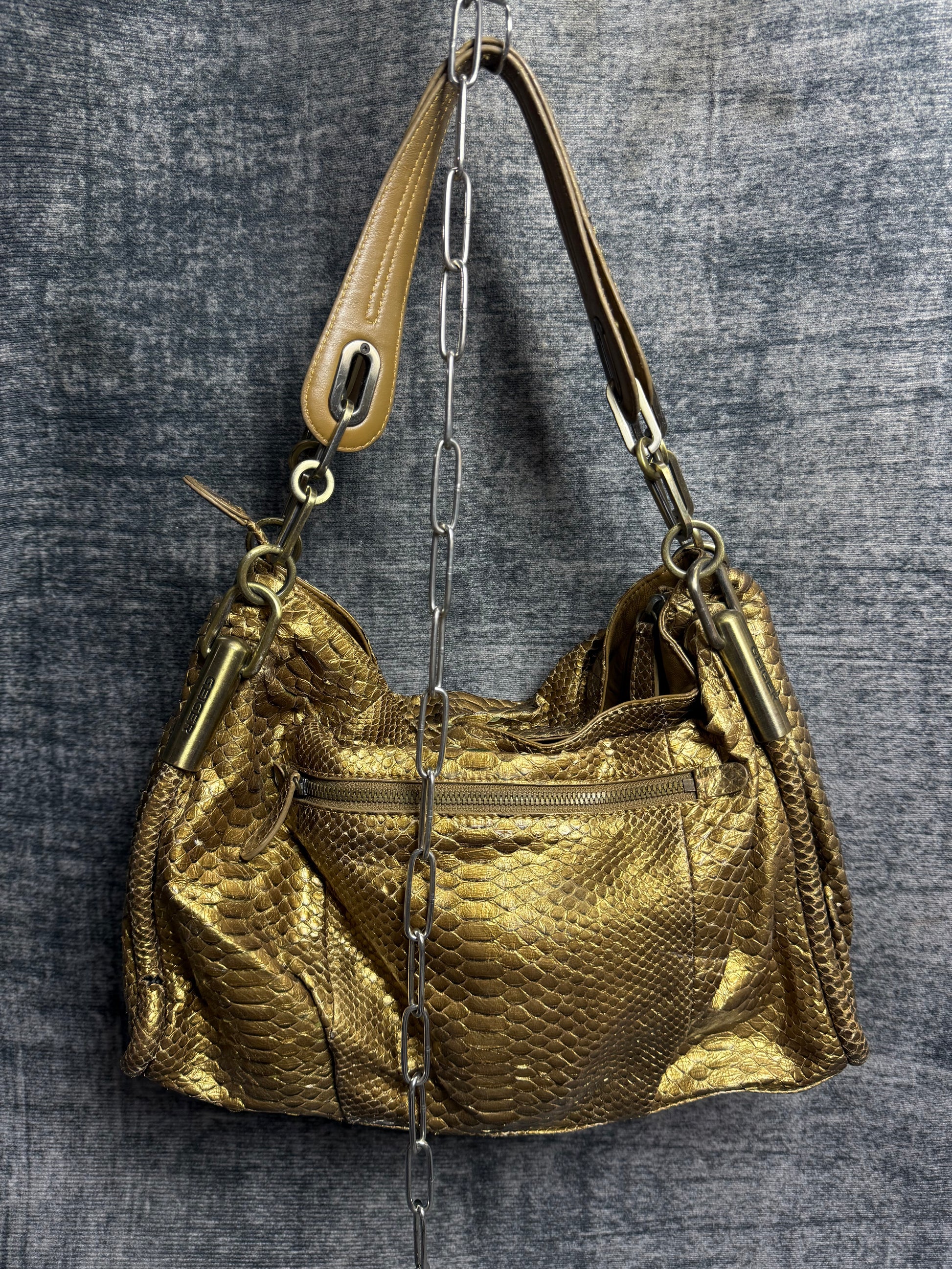 Y2K Gold Python Bowler Bag