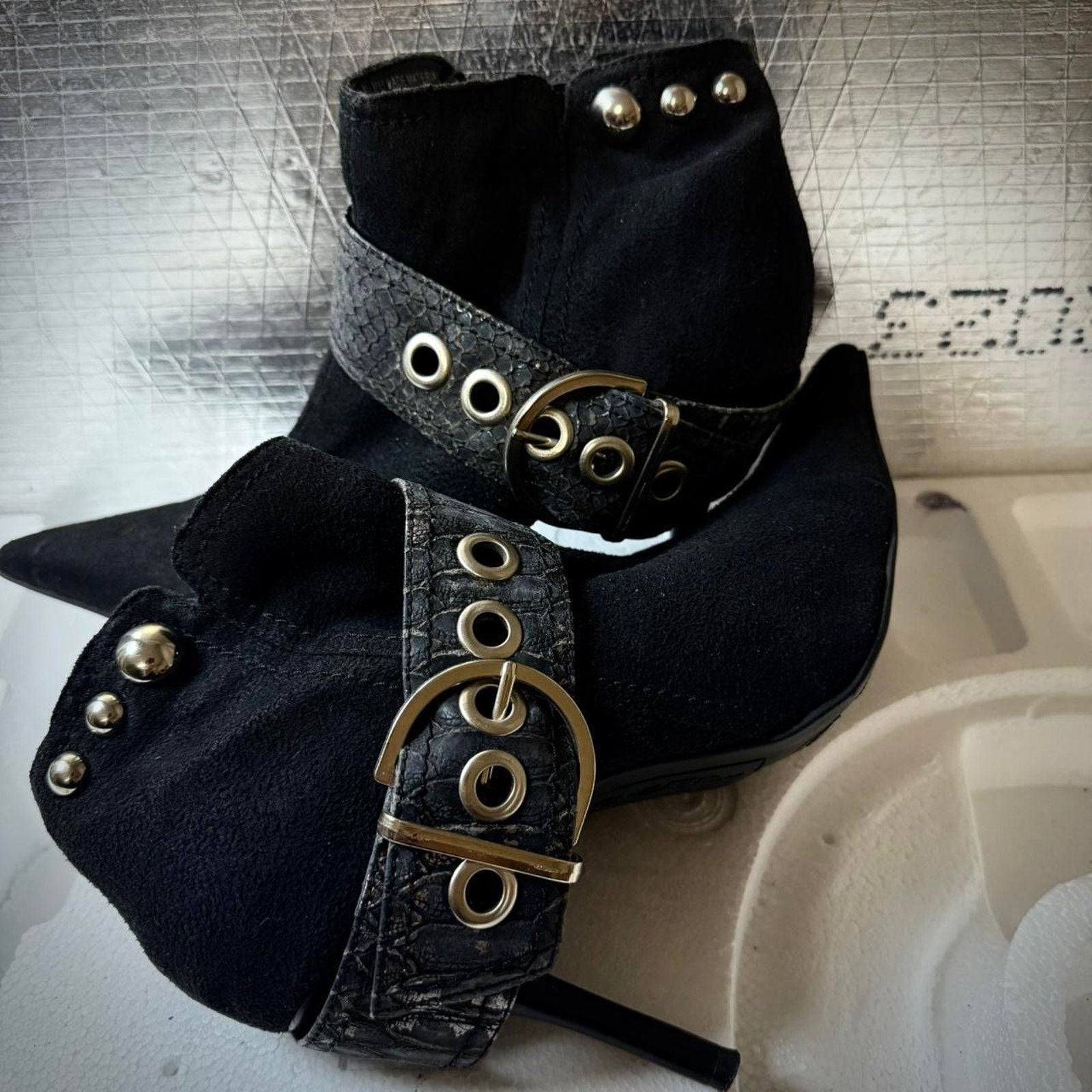 Black suede ankle boots with