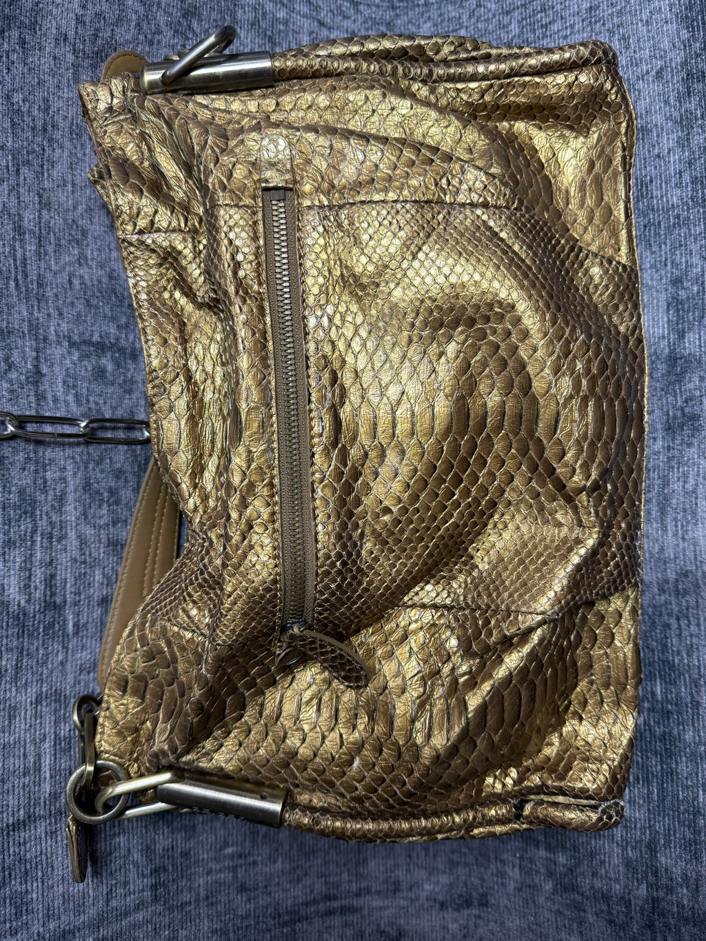 Y2K Gold Python Bowler Bag