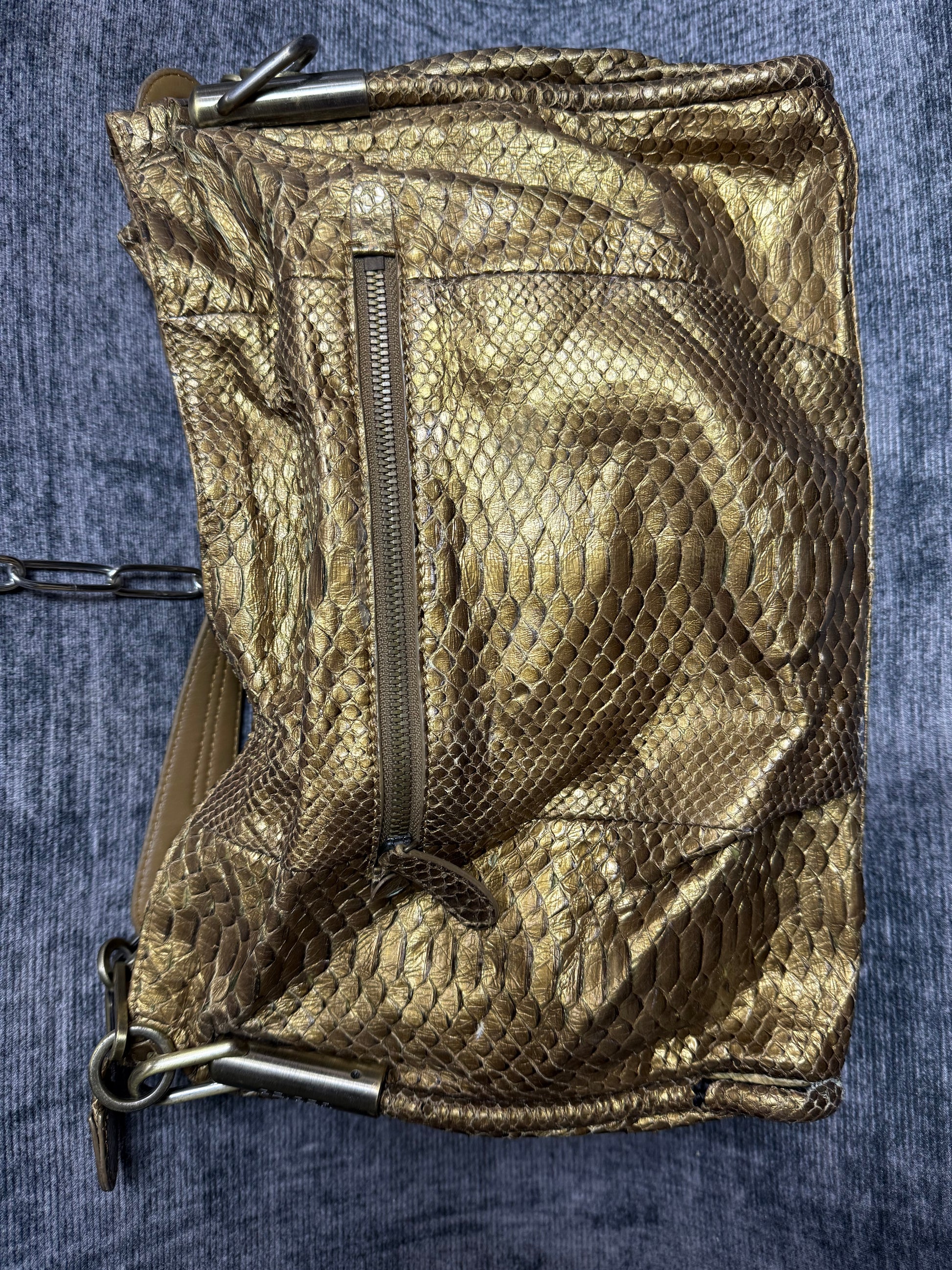 Y2K Gold Python Bowler Bag