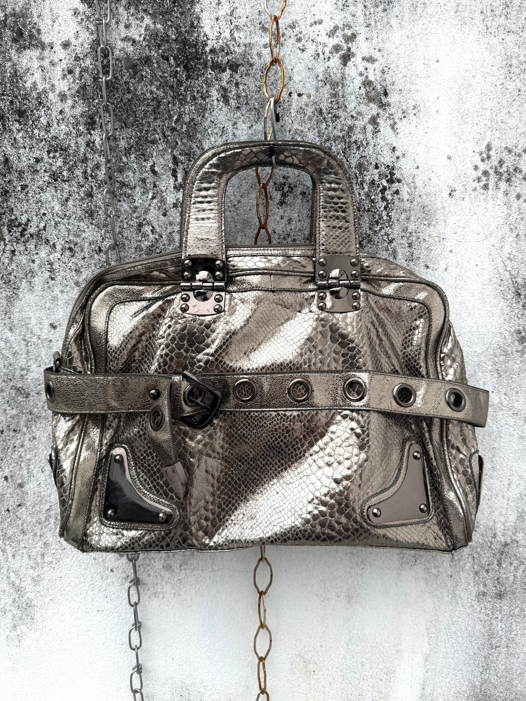 Y2K Metallic Python Bowler Bag