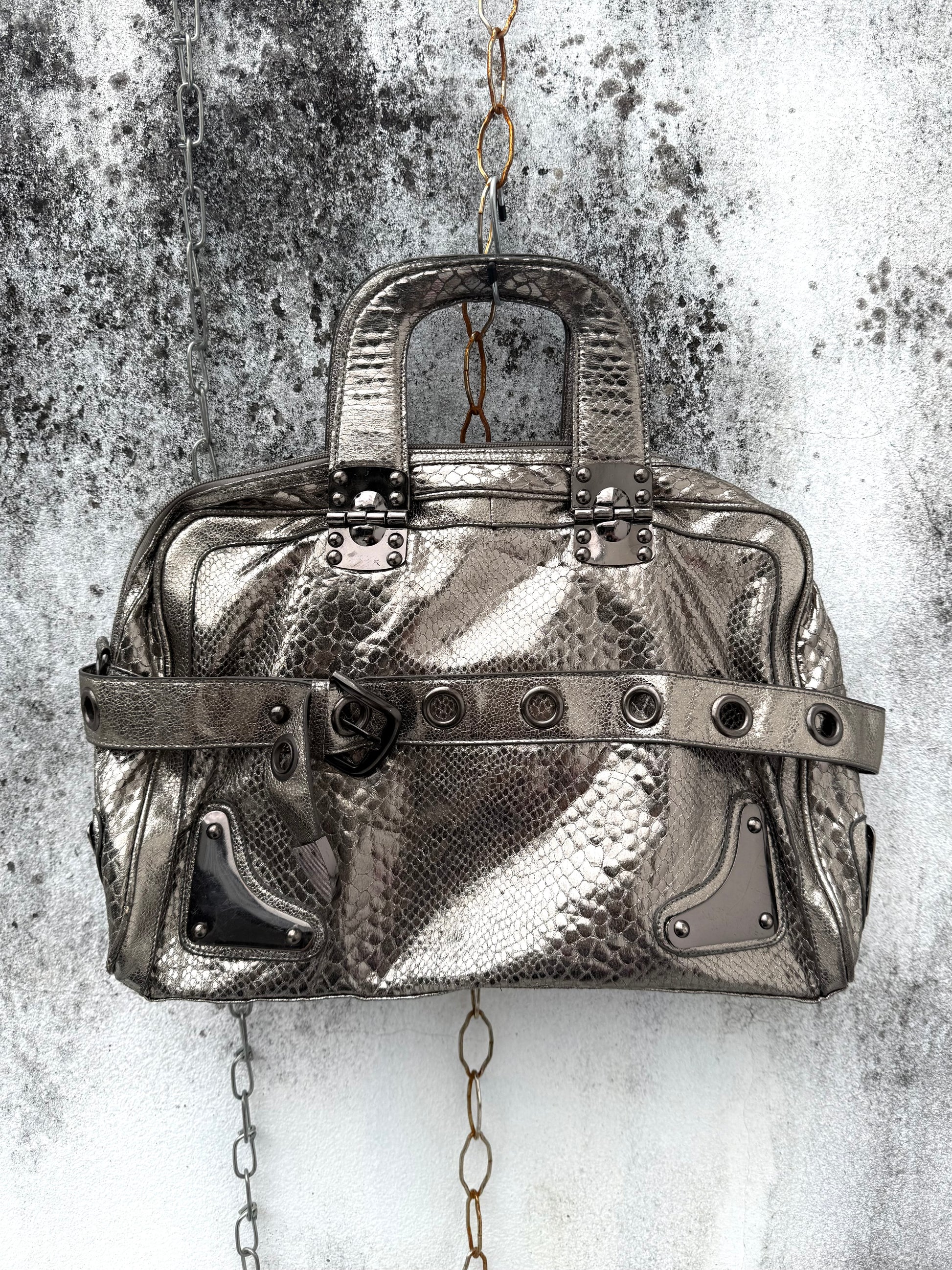 Y2K Metallic Python Bowler Bag