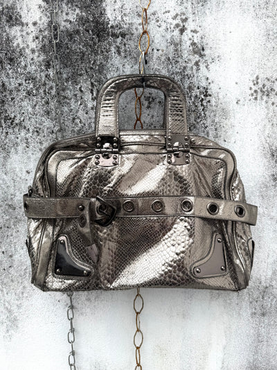 Y2K Metallic Python Bowler Bag