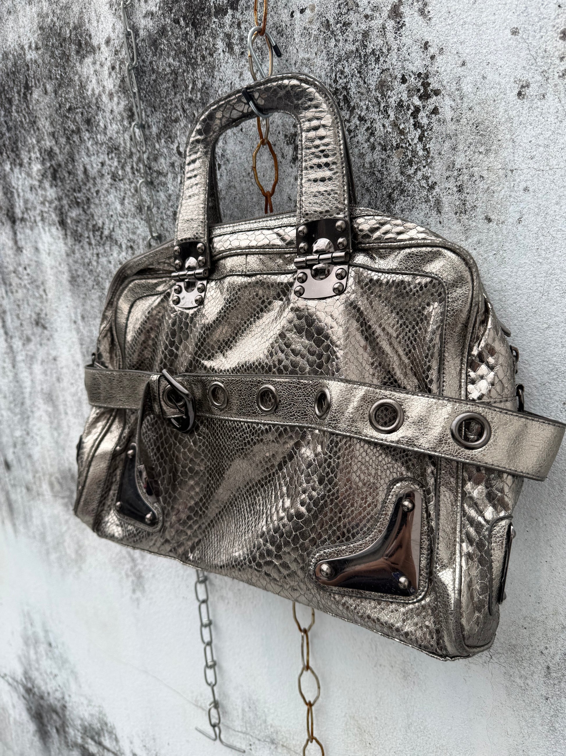 Y2K Metallic Python Bowler Bag