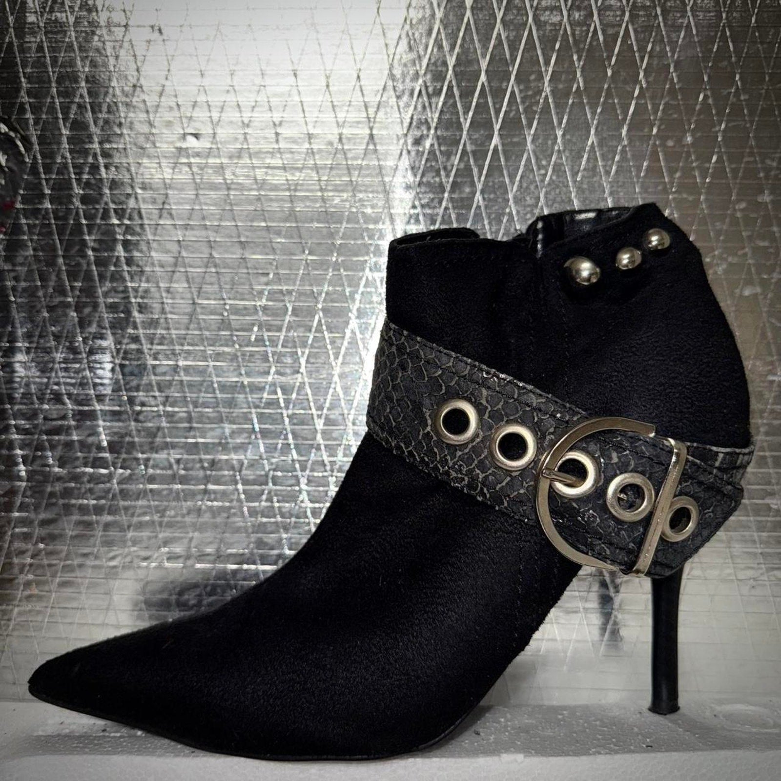 Black suede ankle boots with