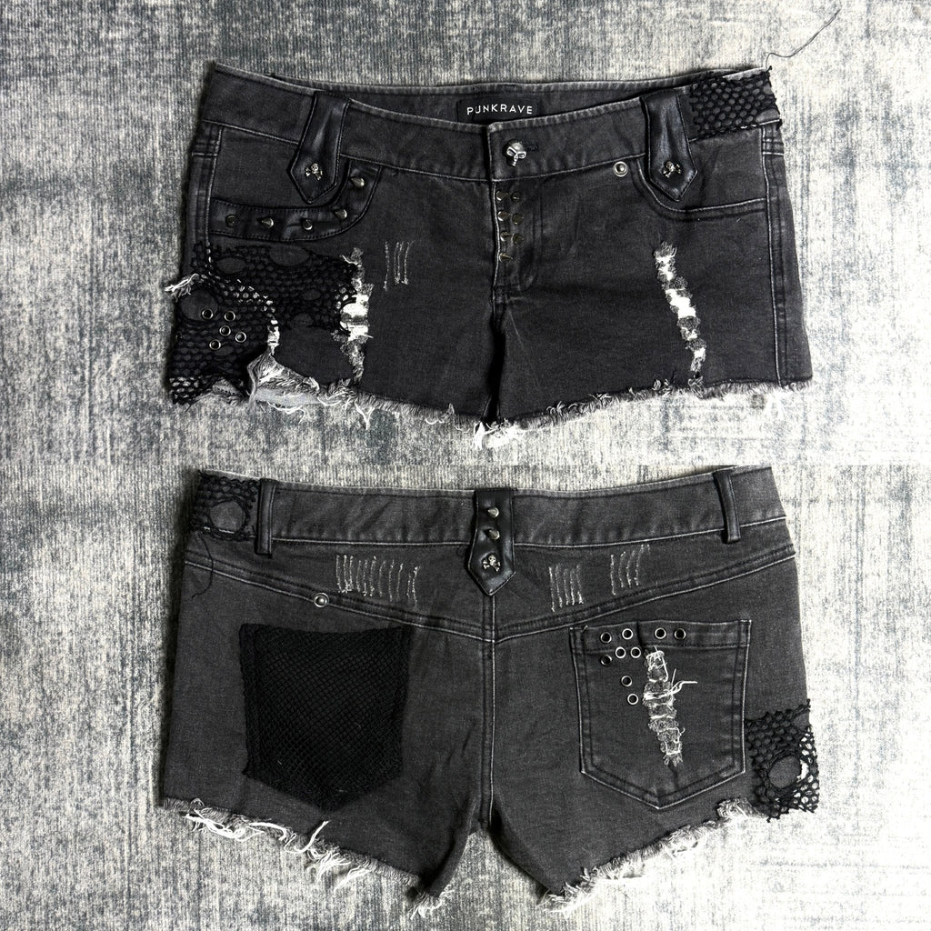 B2V - PUNK RAVE DEMIN SHORT༒ vintage streetwear thrift y2k clothing by B2V_BAD2WEAR