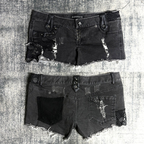 B2V - PUNK RAVE DEMIN SHORT༒ vintage streetwear thrift y2k clothing by B2V_BAD2WEAR