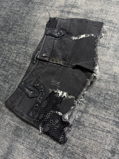 B2V - PUNK RAVE DEMIN SHORT༒ vintage streetwear thrift y2k clothing by B2V_BAD2WEAR
