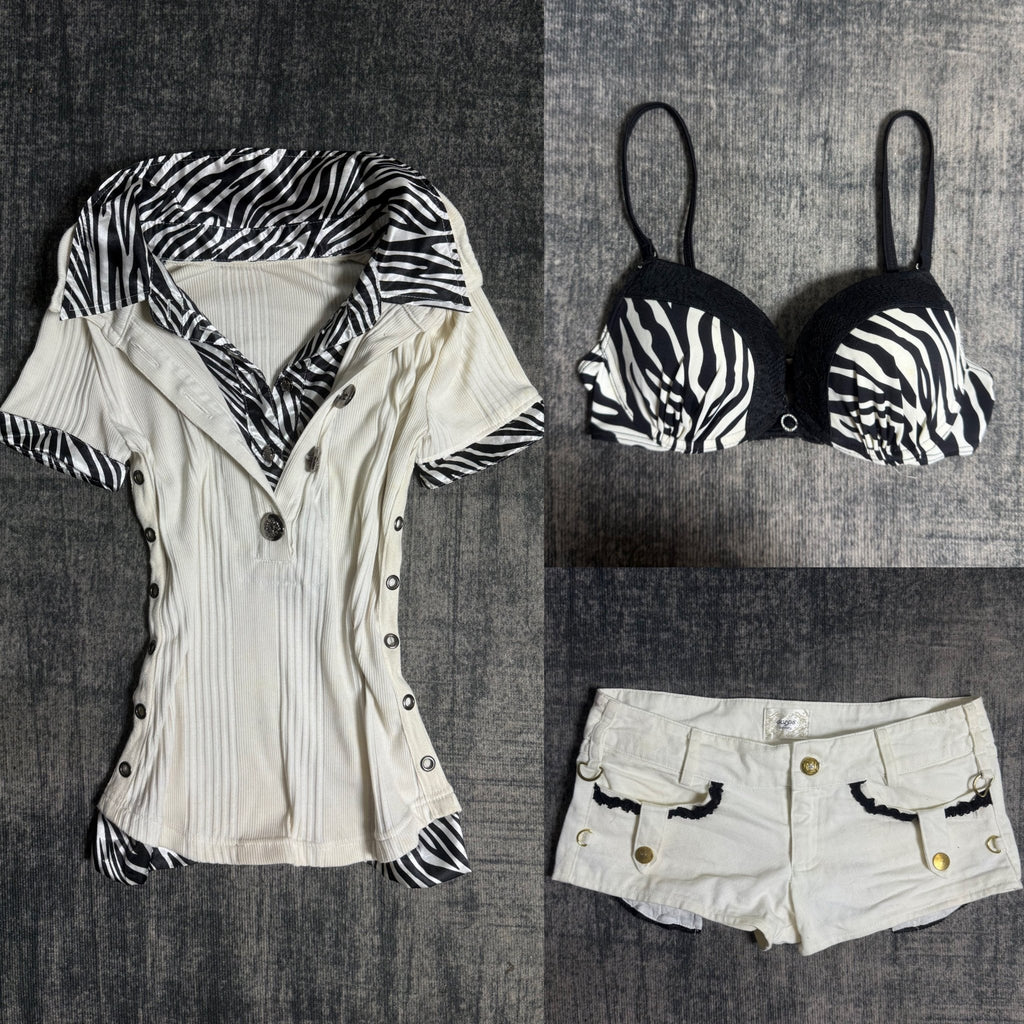 B2V ZEBRA PRINT SET༒SOLD TO ALPHA membership vintage streetwear thrift y2k clothing by B2V_BAD2WEAR