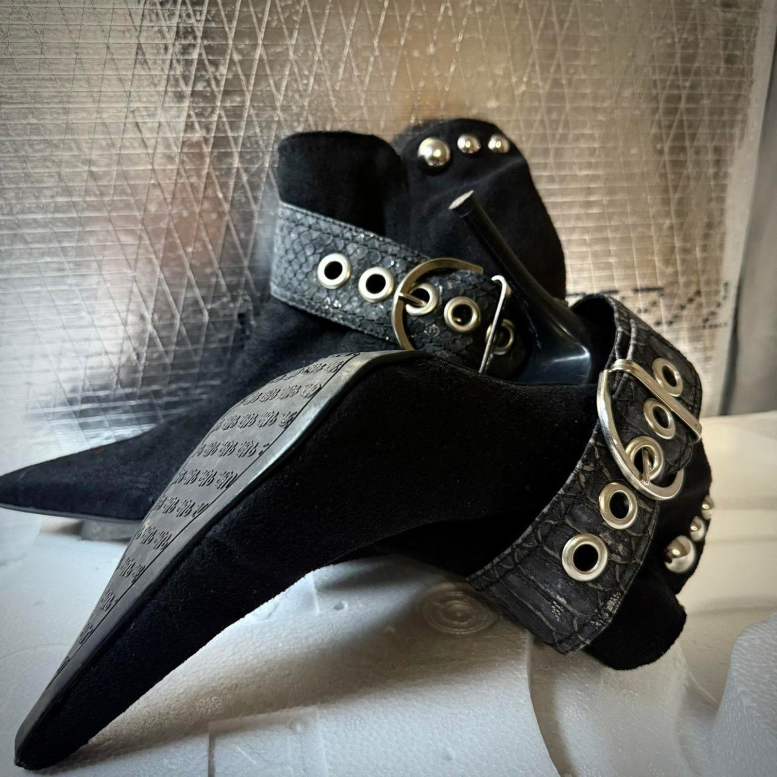Black suede ankle boots with