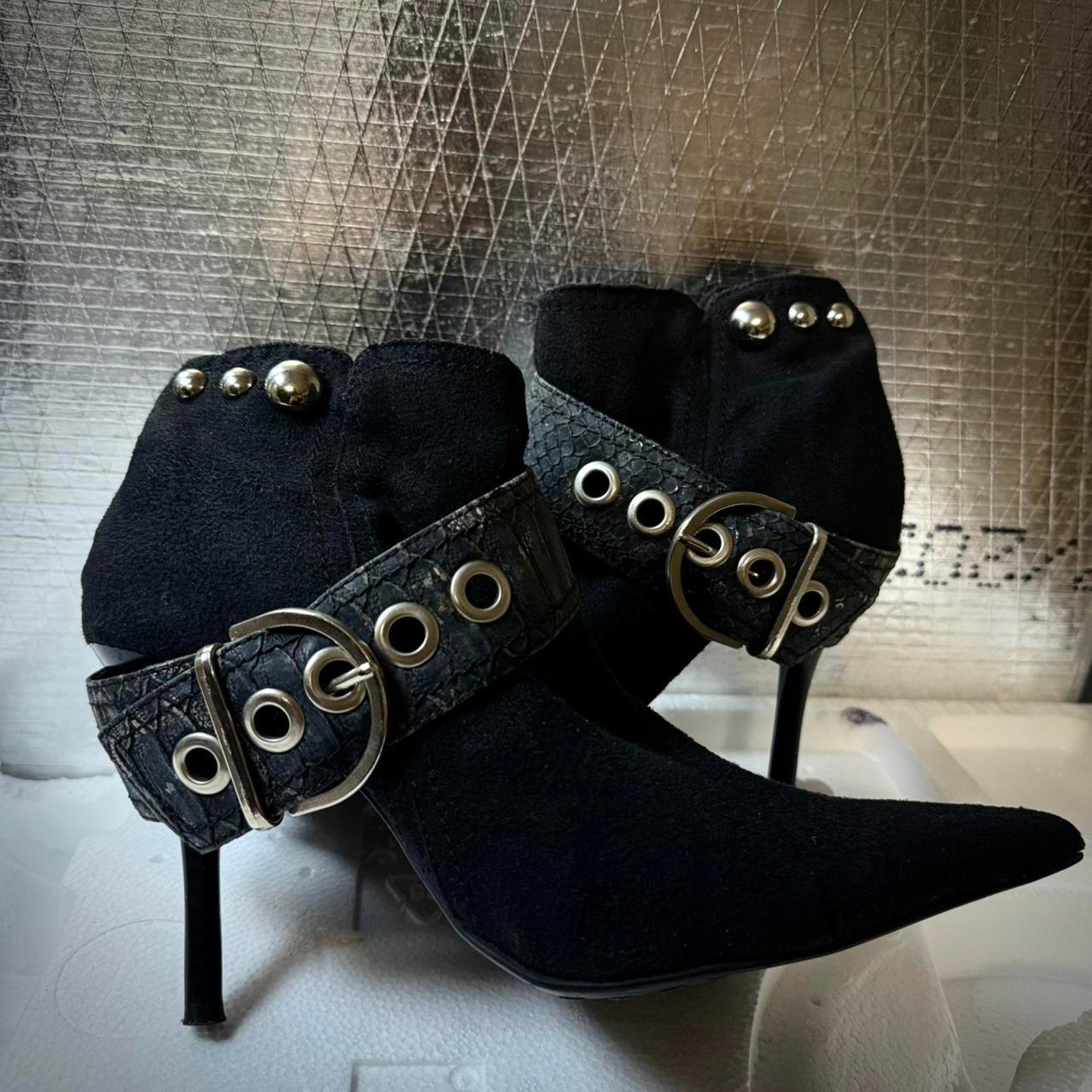 Black suede ankle boots with