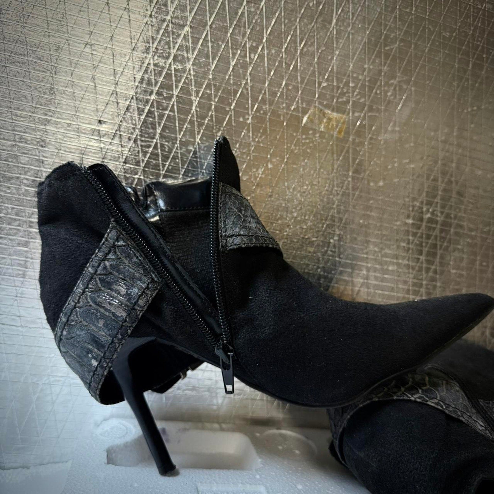 Black suede ankle boots with