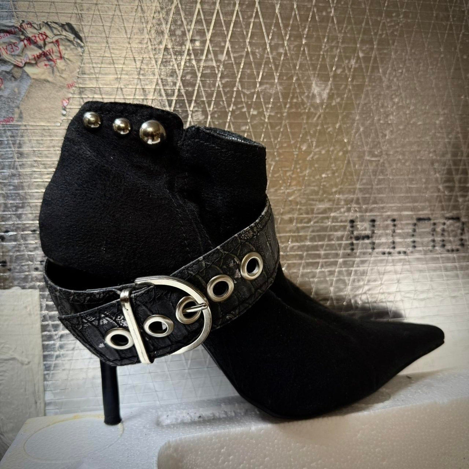 Black suede ankle boots with